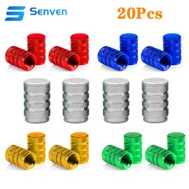 Senven Pack of 20 high-quality colour aluminium valve caps, tyre valve dust caps, car, motorcycle, truck, bicycle prevent air leakage, universal tyre valve caps, aluminium alloy