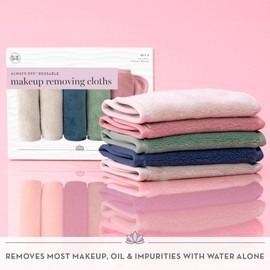 S&T INC. Makeup Remover Wipes for Skin Care, Reusable Makeup Wipes, Travel Essentials, Assorted Colors, 6 Inch by 12 Inch, 5 Pack