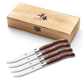 SENBON Steak Knife 4-Piece Set Practical Table Knife Color Wooden Handle 420 Blade Wooden Box Packaging