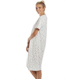 Camille Womens Short Sleeved Floral Nightdress - Ladies 100% Cotton Knee Length Nighties - Comfortable & Breathable Summer Nightwear with Button Fastening Aqua 10-12