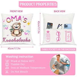 Tarklanda Grandma Gift Grandma Cuddly Corner Cushion Cover Grandma Decorative Cushion Cover 45 x 45 cm Cushion Cover White Cushion Cover with Pockets Sloth Cushion Cover Gift for Grandma for Birthday,