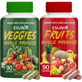 ESUNM 【ESUNM】Fruits and Veggies Supplement, Supports Energy Levels, High Lycopene, Vitamins & Minerals, 180 Capsules Healthcare Dietary