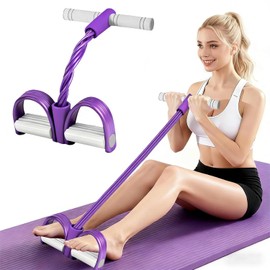 8-Tubes Pedal Resistance Band with Handle, Multifunction Exercise Rope for Working Out, Foot Pedal Resistance Band for Abdomen, Waist, Arm, Leg, Purple