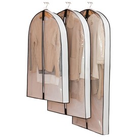 Regerly 3-Piece Garment Bag, Suit Transport Bag, Protective Cover Garment Bags with Zip for Travel Clothes Storage & Organisation (60 x 10 x 100/125/150 cm, White)