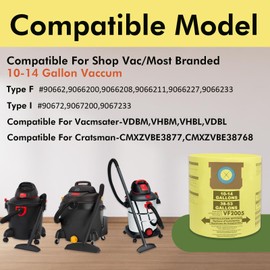 Yonice 8 Pack Vacuum Bags Compatible for Shop Vac 10-14 Gallon Bag, Type F- 9066233 90662; Type I 90672 9067233 VF2005, Disposable Fine Dust Collection Bags