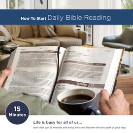 NLT Holy Bible Everyday Devotional Bible for Men New Living Translation, Navy/Gold Mountain, Flexible Daily Bible Reading Plan Options (NLT Mens Devo Editions)