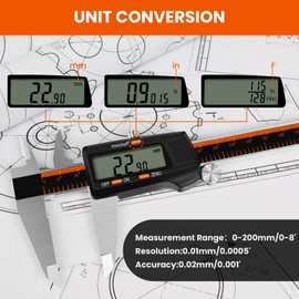 HARDELL HARDELL Digital Caliper, 0-8 Inch Measuring Tool Large LCD Screen, Stainless Steel, Auto-Off, Inch/Fractions/MM Waterproof Caliper Digital Micrometer for DIY/Household/3D Printing