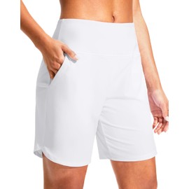 G Gradual Women's 7" Quick Dry Swim Board Shorts Swimming Bottoms High Waisted Beach Shorts for Women with Liner Pockets(White,3XL)