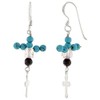 Sterling Silver Cross Earrings, Simulated Turquoise Beads & White Crystals,