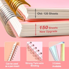 CAGIE 5 Subject Notebooks - 300 Pages Spiral Notebook Small 8.5" x 6.3" Hardcover Spiral Notebook Pink 5 Subject Notebook for School & Work Notebooks College Ruled with Colored Dividers