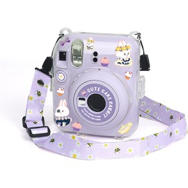 Funda Transparente para Cmara Mini 12, Bolso para Cmara Instantneo Funda Protectora Rgida para Cmara Carcasa Transparente de PVC, Resistente a Los Araazos, Con Correas Ajustables y Pegatinas (A)