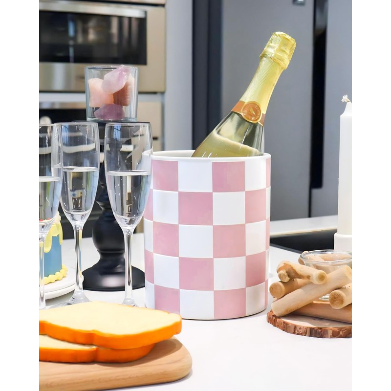 Swkien Utensil Holder，7.2 Inch Checkered Utensil Holder, Ceramic Cooking Utensil