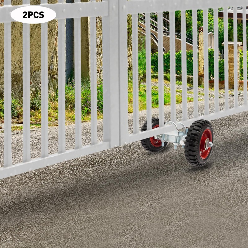 2 Pack Rolling Gate Heavy-Duty Rubber Wheel Carrier, Double-U Bolts