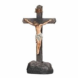 Roman Joseph's Studio - Figura de crucifijo en roca negra, juego de 2, 22 cm de altura, resina y decoración religiosa