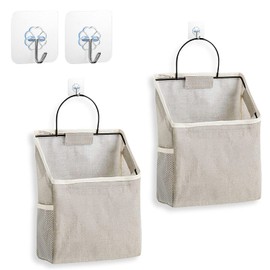 Wall Hanging Storage Bag, 2Pcs Over The Door Closet Organizer Bag,Fabric Hanging Pocket Organizer, Fabric Storage Basket, Decorative Canvas Storage Bins Baskets Washable Hanging Storage Bag, Gray