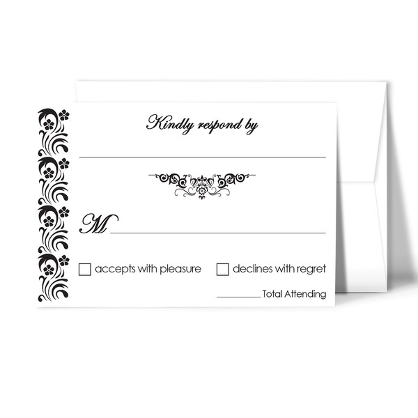 RSVP Wedding Return Cards size 4 x 6 With A6 Envelopes - 50 Per Pack