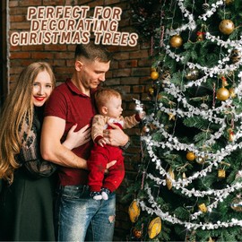 16 Feet Christmas Garland Christmas Tree Crystal Beads Garland Clear Iridescent Large Twinkle Ice Double Twist Christmas Tree Garland Perfect for Winter and Xmax Tree and Home Décor (Silver)