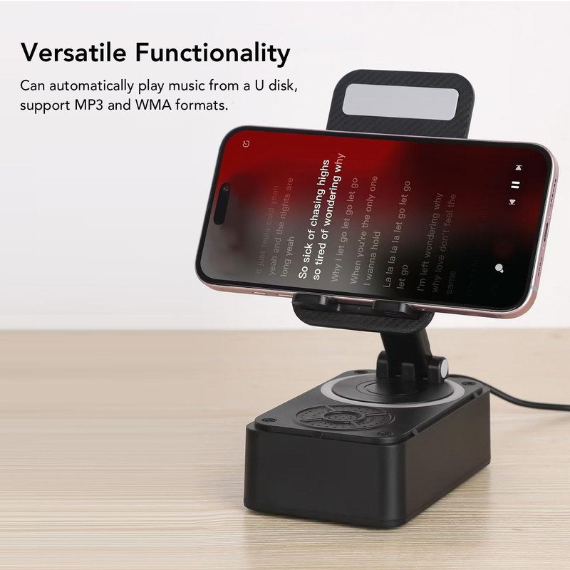 360 Degree Rotatable Cell Phone Stand with Speaker, Cordless Charging