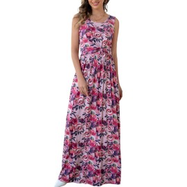 QINYI Women's Maternity Nursing Dresses Sleeveless Maxi Dress for Breastfeeding with Pockets (US, Alpha, 3X, Plus, Tall, Rose Garden)