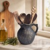 Black Vintage Countertop Utensil Holder, 7.1" Farmhouse Crock with Handle