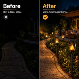 Solar Flame Torch Lights for Garden Decor – Flickering LED Pathway Lamps for Yard, Patio & Outdoor Parties