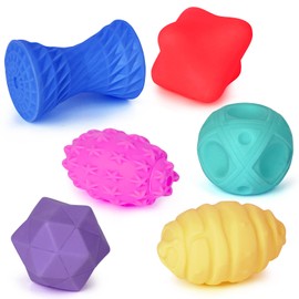 WELDMON Set de Pelota Blanda de Silicona, 6 Pelotas Sensoriales Texturizadas, Juguetes de Reconocimiento de Color y Tacto Sensorial, Bolas de Masaje Suaves para Apretar