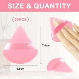Tehttz 20Pcs Triangle Powder Puff, Makeup Sponges for Loose Powder and Body Powder Face Sponge with Strap, Face Makeup Puff Beauty Makeup Tools (Pink)