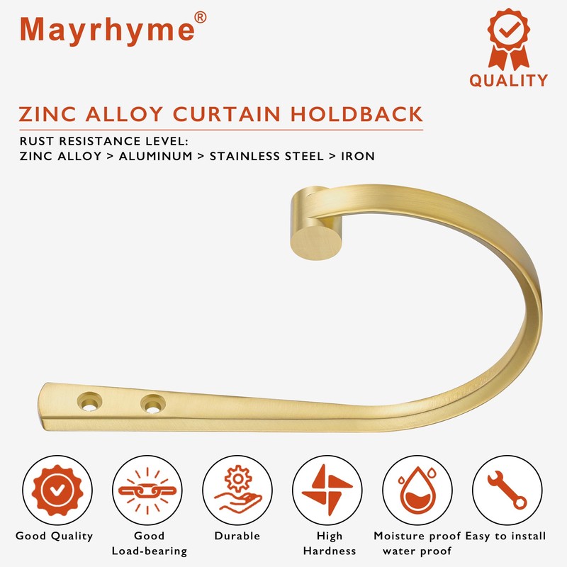 Mayrhyme Curtain Holdbacks 2Pcs,Brass Barrel Zinc Alloy Curtain Tiebacks,Wall Mounted