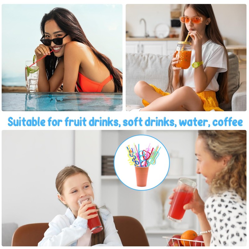 12 Pcs Colorful Curly Straws - Reusable Party Straws for