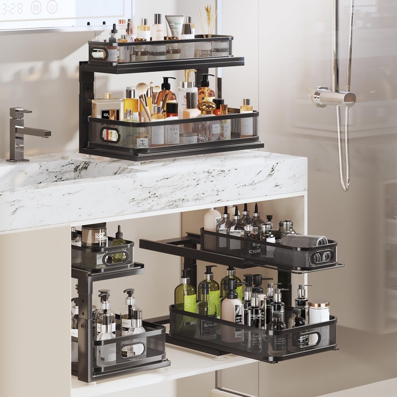 Corbyles 2 Pack 21IN-Depth Under Sink Organizer With Next-Gen Ball-Bearing
