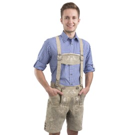 Schöneberger Trachten Couture Men's Bergkristall Bright Antique German Bavarian Lederhosen Oktoberfest Leather Trouser (38" (EU:56), Grey)