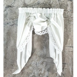Barbara O'Brien Dollhouse Miniature Curtains with Valance White with Scallop Print 1:12 Scale