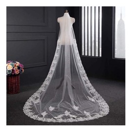 Yalice Cathedral Applique Bride Wedding Veil Long Chapel Length 1 Tier Bridal Veil Lace Soft Tulle Hair Accessories 118'' (White)