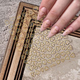 6 Sheets Heart Nail Art Stickers French Heart Love Nail Decals 3D Self Adhesive Nail Designs Red Pink Black White Laser Gold Cute Hollow Out Heart Nail Sticker for Women DIY Valentines Nail Decoration