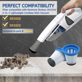 Nispira 520280 HEPA Filter Replacement for Kenmore DS1030 DS1020 24V 2-In-1 Cordless Stick Lightweight Vacuum Cleaner, 3 Packs