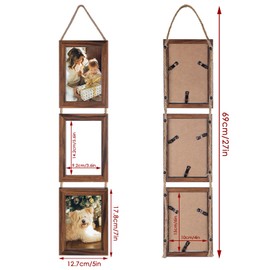 QUTREY 4x6 Picture Frames Collage, 6 Openings Wall Hanging Photo Frame Set of 2 Display 4 by 6 inch Vertical Pictures Frame, Rustic Walnut Brown