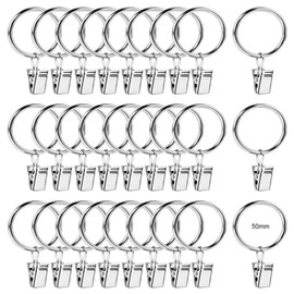 KOMUNJ Pack of 30 curtain rings, curtain rings, 50 mm curtain clips, curtain rings with clips, for curtain rods, shower curtains