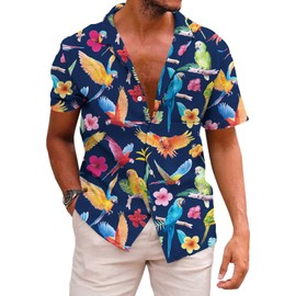 KYKU Bird Shirt Novelty Hawaiian Shirts for Men Button Down with Pockets, Colorful, M