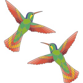 Design With Vinyl – Multicolour Humming Flying Birds Vinyl Stained Glass Film Window Decoration Static Cling of Bird Theme for Home décor (10x10 inches)