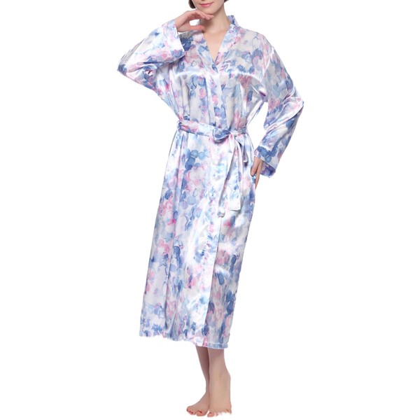 Lavenderi Women's Long Classic Satin Kimono Lounge Bathrobe Robe (S,
