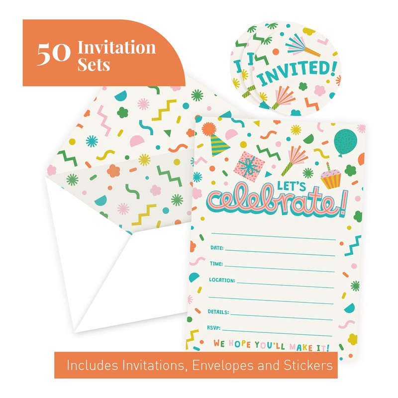 Rileys & Co. 50 Party Invitation Cards with Envelopes and