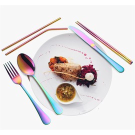 Cutlery Set, Spoon, Fork, Chopsticks Set, 8 Piece Set, For Bento Bento Tableware Set, 304 Stainless Steel, Durable, Stylish, Wheat Case, Tableware Set, Portable, 7 Colors Available, For Students,