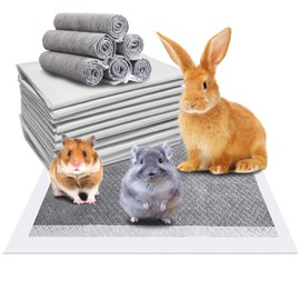 Fhiny 100Pcs Rabbit Pee Pads,18"× 13" Disposable Cage Liner Black Carbon Odor-Control All-Absorb Charcoal Bunny Training Accessories with Quick-Dry Surface for Rabbits Guinea Pigs Small Animals