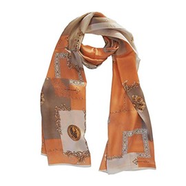 SeaBright SC-S-SL-1704-5 Women's Scarf 100% Silk Silk Scarf Satin Luxurious 12 Momme Beige Brown Orange, Beige Brown Orange