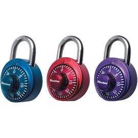 Master Lock Padlock, Standard Dial Combination Lock, 1-7/8 in. Wide, Assorted Colors, 1530DCM 3 Pack