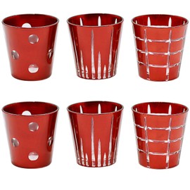 Red Glass Votive Candle Holders Set of 6, Hand Carved Vintage Candle holder,Tea Light Holder Bulk for Home & Party Decor, Wedding Party Table Candle Holder Centerpiece, Valentine's day