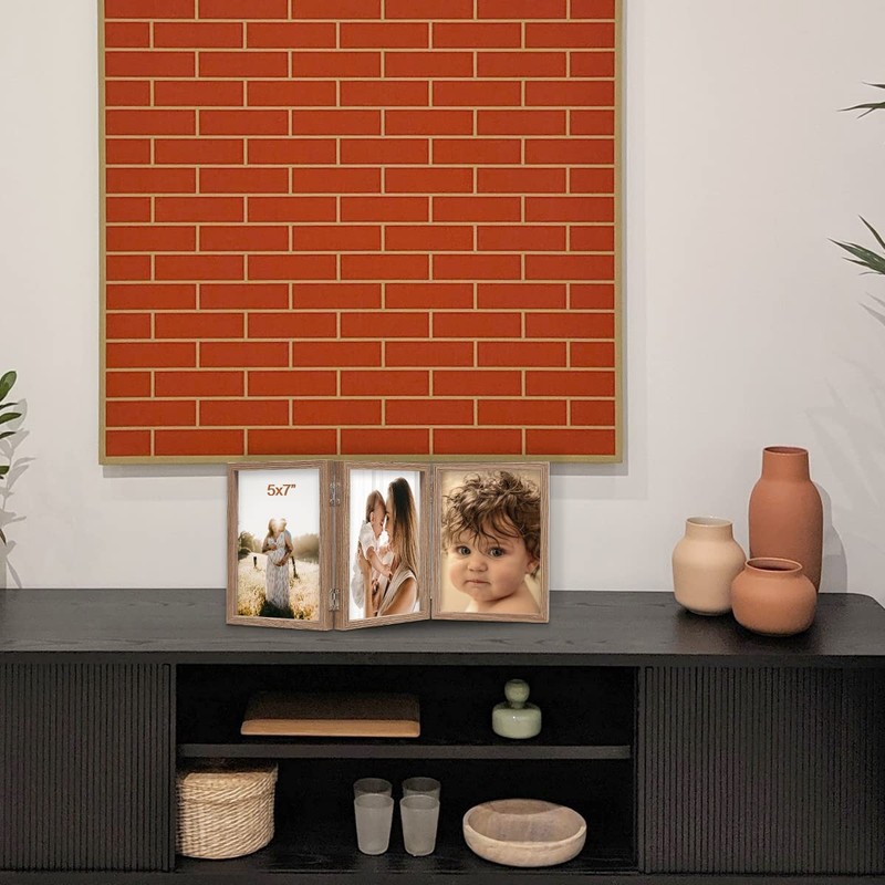 3 Picture Frame 5x7 Triple Hinged MDF Wood Grain with