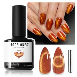 modelones Fall Gel Nail Polish, 15 ML Cat Eye Gel Polish Holographic 9D Cat Eye Glitter Orange Gel Polish Fall Nail Polish with Magnet Soak Off Led Mani Nail Art Gel DIY Salon Gift