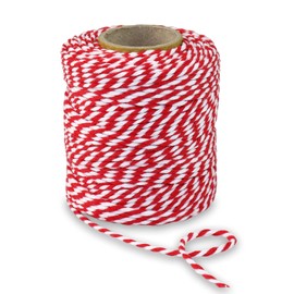 PRÄSENT Cotton Cord Red/White, 50 m Cord Made of Natural Material, 2 mm Width, Two-Tone Gift Cord for Crafts and Decorating, Biodegradable