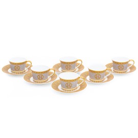 Royalty Porcelain Tea Set - Luxurious 12 Piece Service for 6 - Ornate Mosaic and 24K Gold Leaf Accents - 6 oz Cups and Saucers - Tea Party Set for Black Tea, Cappuccino or Decor